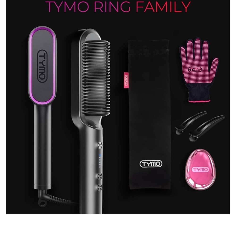 TYMO Ring Hair Straightener Comb Straightening Brush, Black, NWT Open Box